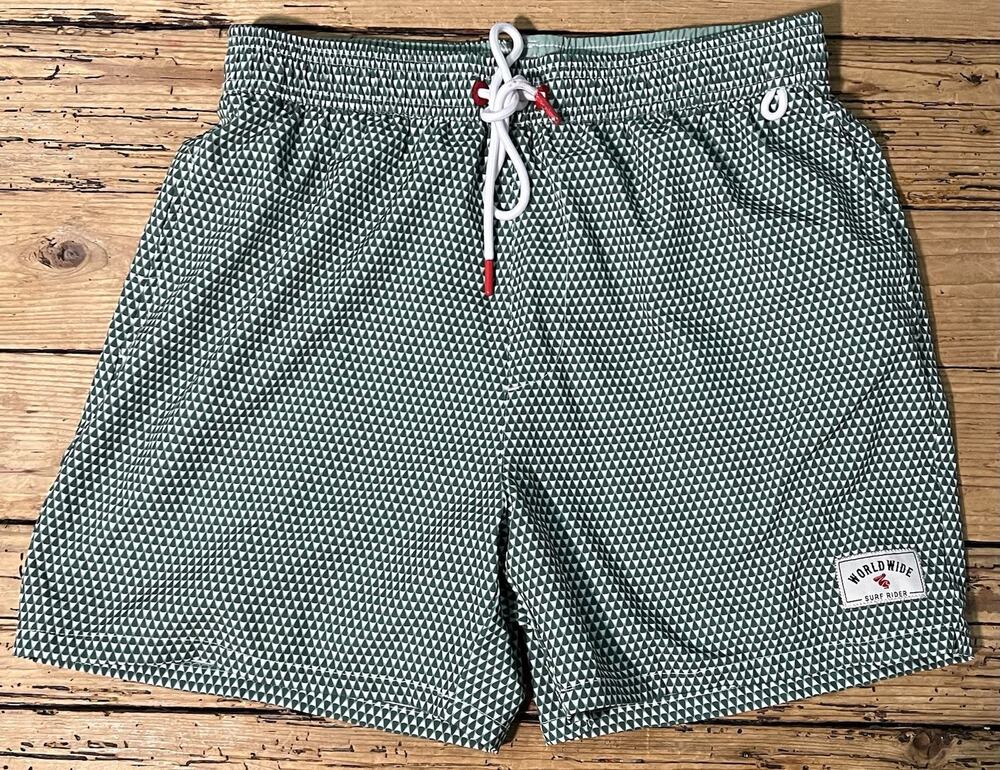 Manfinity Men’s Size S Green Geometric Print Lined Swim Trunks NWOT